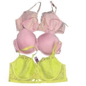 Adore Me women’s underwire bras pink green (lot of 3) size 42D NWT